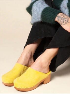 Charlotte Stone Yellow Suede Clog Mules